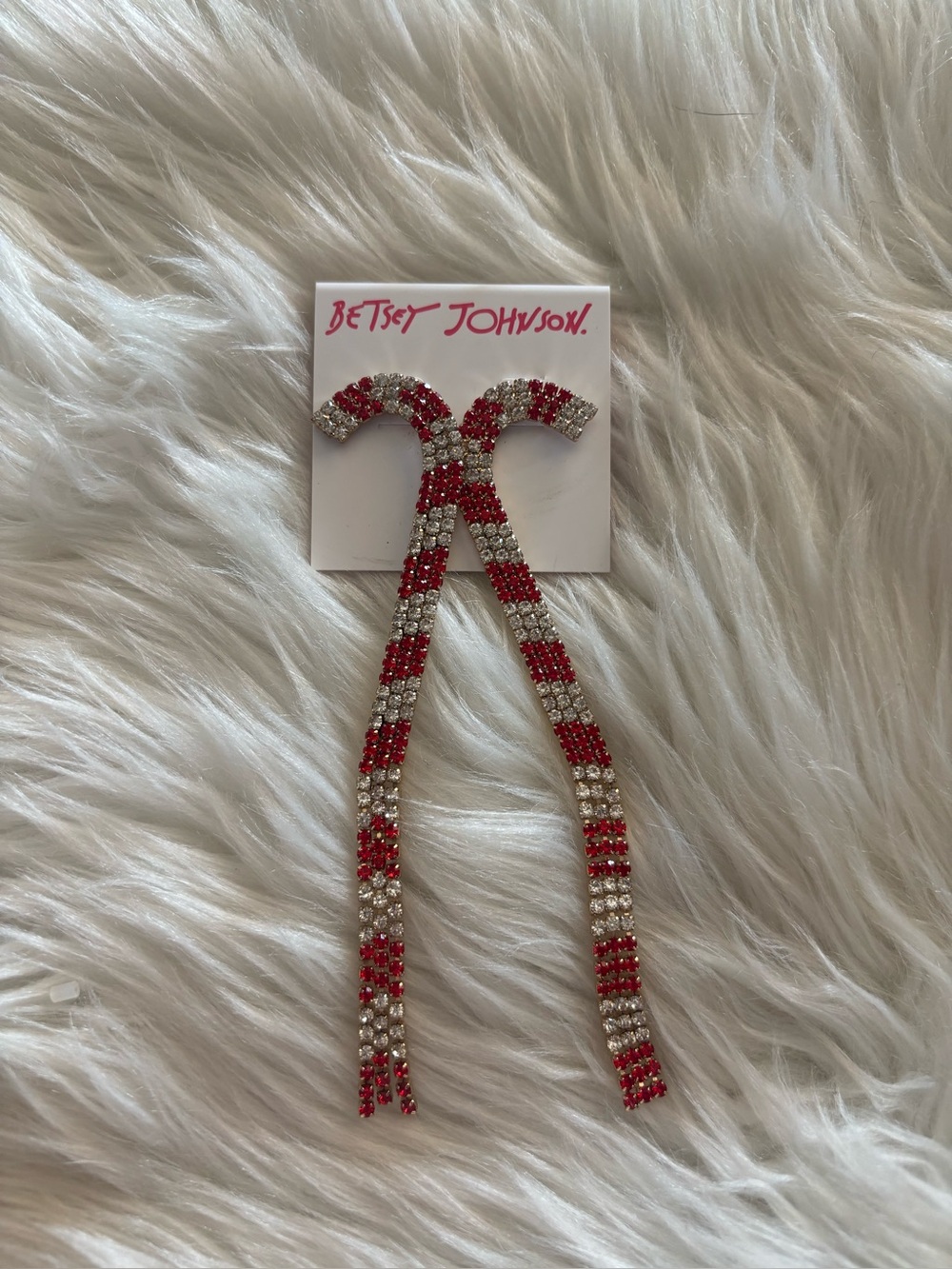 Betsey Johnson Red and Clear Crystal Candy Cane earrings
